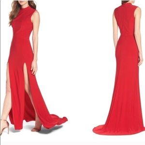 IEENA for Mac Duggal mock collar double slit dress